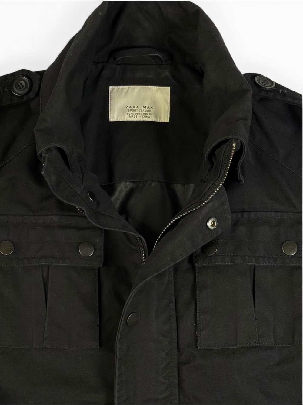 Zara Man Sport Classic Black Military Field Utility Jacket Small